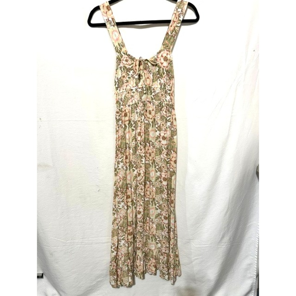 Roxy Women's Small Green & Peach Color Floral Print Ruffle Smocked Sundress